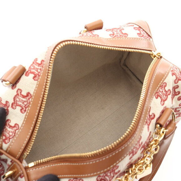 Celine Triomphe Handbag Canvas Leather Ivory White Red Brown - Picture 3 of 6